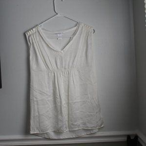 August Silk Cream V Neck Empire Sleeveless Babydoll Blouse NWT